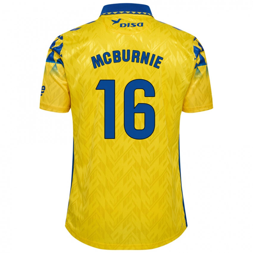 Niño Camiseta Oli Mcburnie #16 Amarillo Azul 1ª Equipación 2024/25 La Camisa