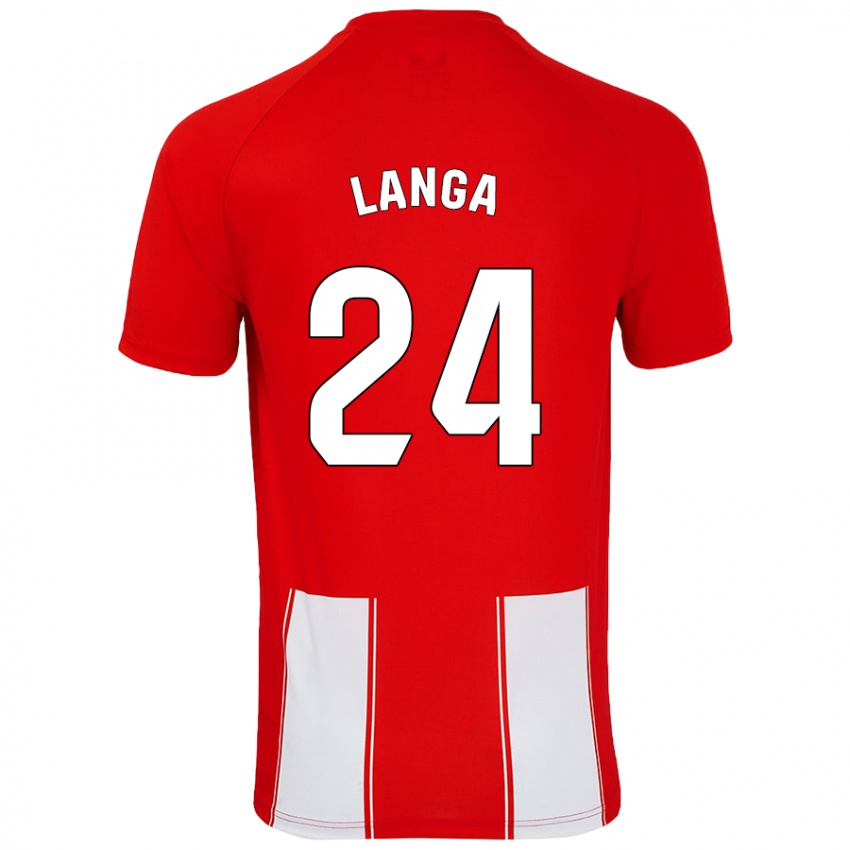 Niño Camiseta Bruno Langa #24 Rojo Blanco 1ª Equipación 2024/25 La Camisa