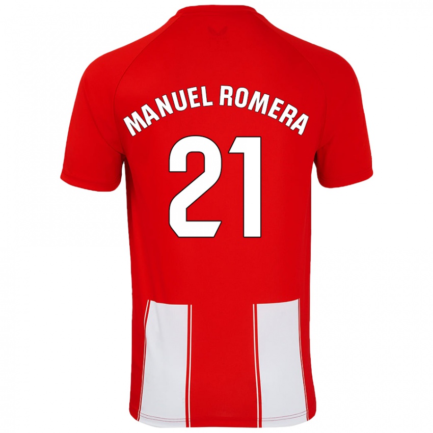 Niño Camiseta José Manuel Romera #21 Rojo Blanco 1ª Equipación 2024/25 La Camisa