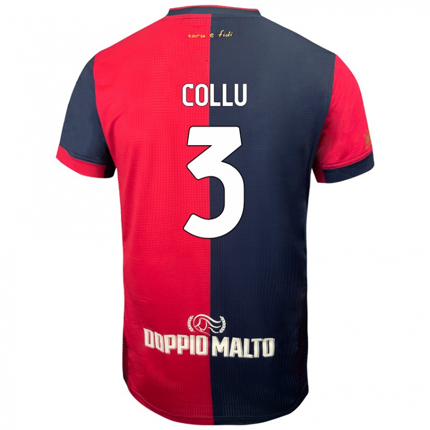 Niño Camiseta Davide Collu #3 Rojo Azul Más Oscuro 1ª Equipación 2024/25 La Camisa