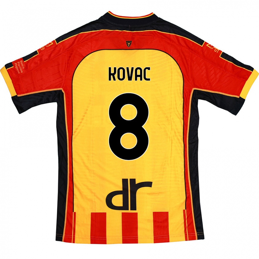 Niño Camiseta Niko Kovac #8 Amarillo Rojo 1ª Equipación 2024/25 La Camisa