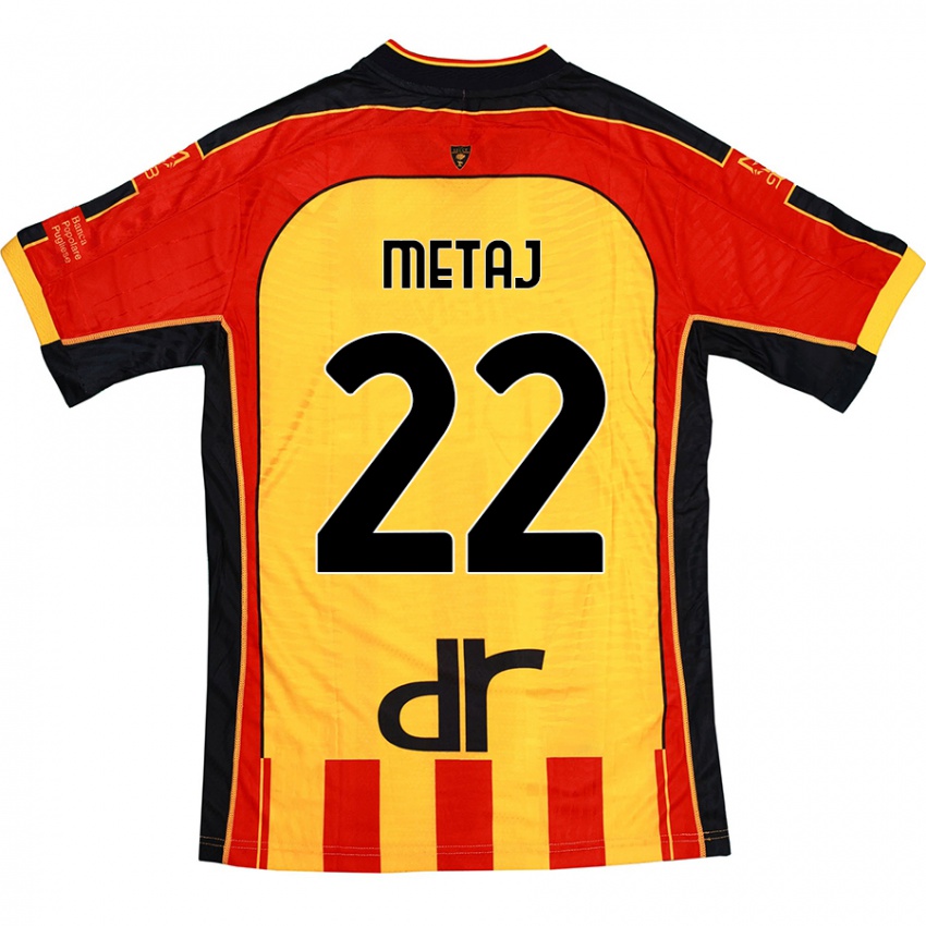 Niño Camiseta Dejvi Metaj #22 Amarillo Rojo 1ª Equipación 2024/25 La Camisa