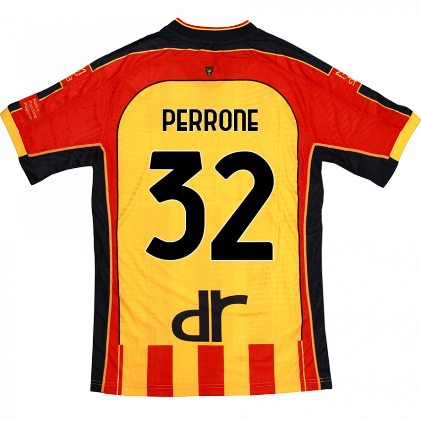 Niño Camiseta Samuele Perrone #32 Amarillo Rojo 1ª Equipación 2024/25 La Camisa