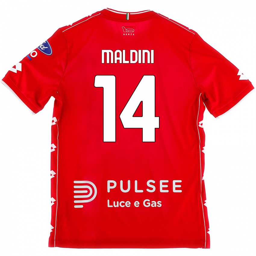 Niño Camiseta Daniel Maldini #14 Rojo Blanco 1ª Equipación 2024/25 La Camisa