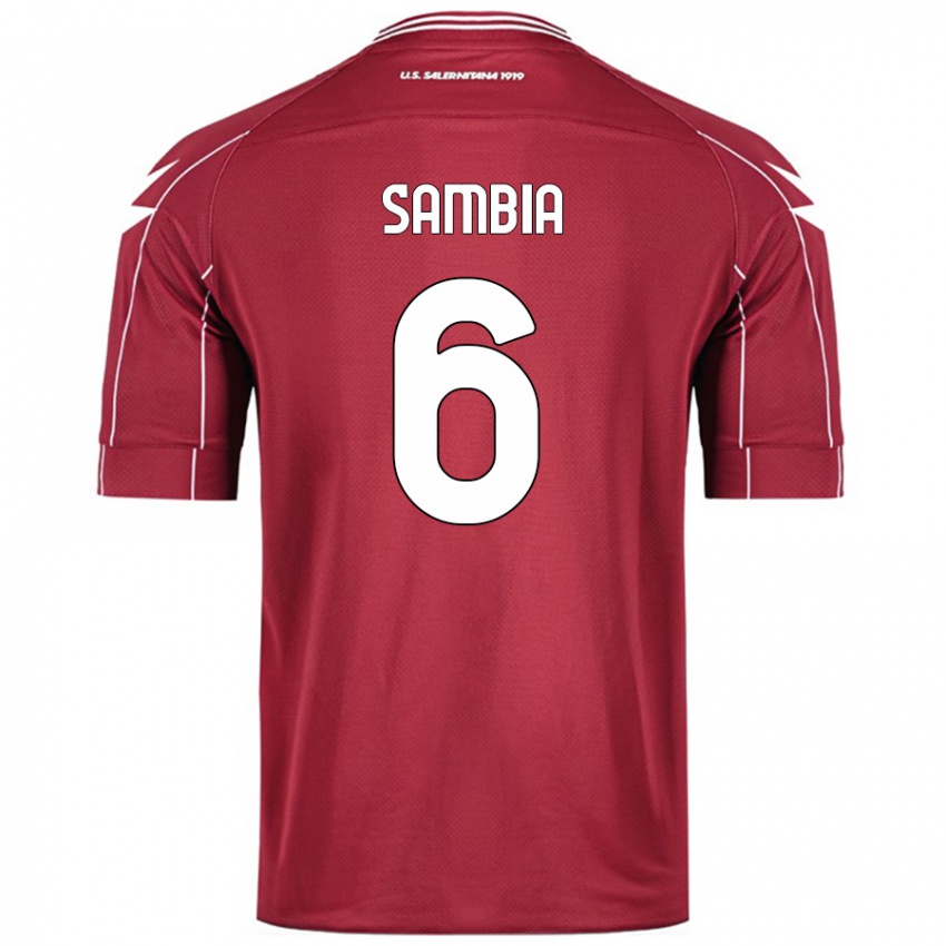 Niño Camiseta Junior Sambia #6 Borgoña 1ª Equipación 2024/25 La Camisa