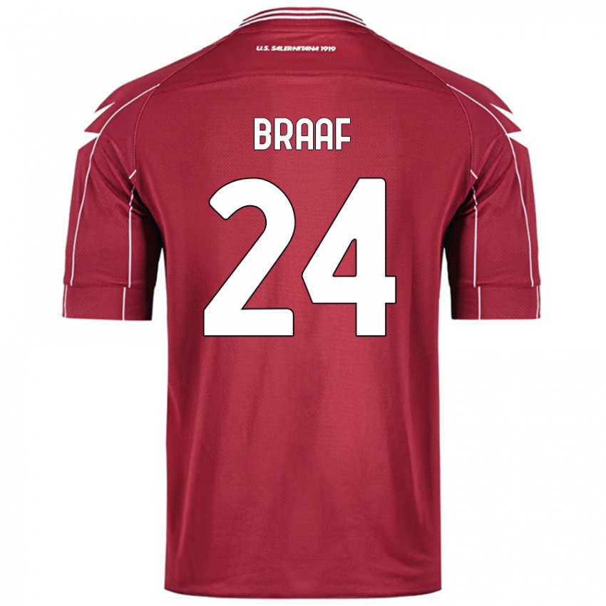 Niño Camiseta Jayden Braaf #24 Borgoña 1ª Equipación 2024/25 La Camisa