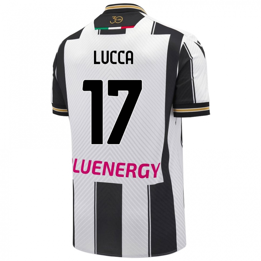 Niño Camiseta Lorenzo Lucca #17 Blanco Negro 1ª Equipación 2024/25 La Camisa