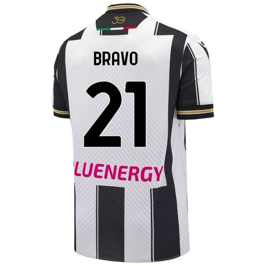 Niño Camiseta Iker Bravo #21 Blanco Negro 1ª Equipación 2024/25 La Camisa