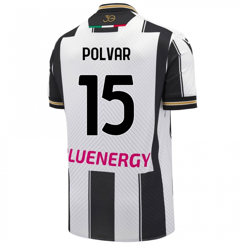 Niño Camiseta Francesco Polvar #15 Blanco Negro 1ª Equipación 2024/25 La Camisa