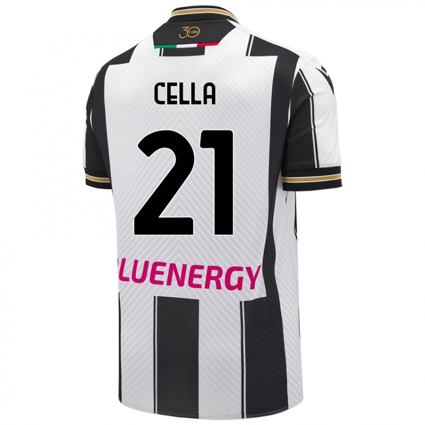 Niño Camiseta Leonardo Cella #21 Blanco Negro 1ª Equipación 2024/25 La Camisa