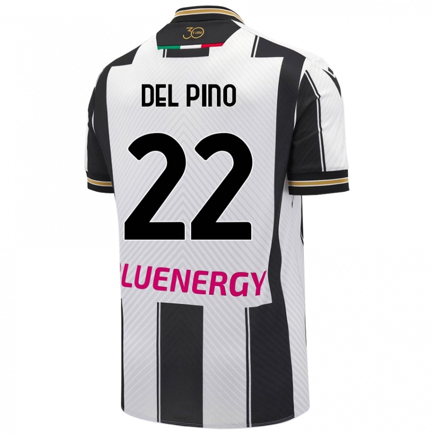 Niño Camiseta Lorenzo Del Pino #22 Blanco Negro 1ª Equipación 2024/25 La Camisa