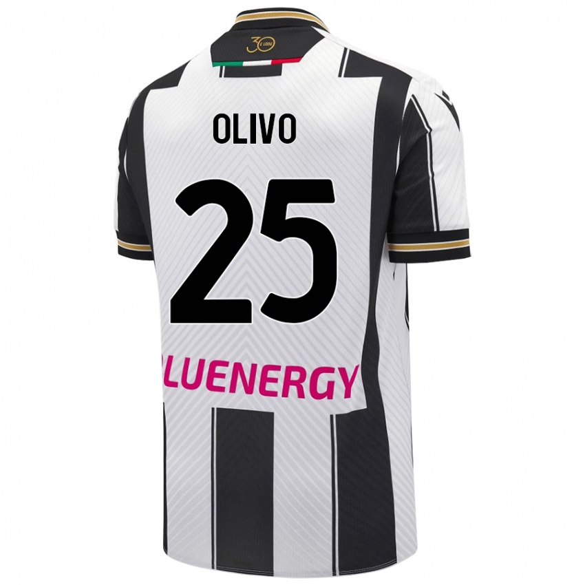 Niño Camiseta Gioele Olivo #25 Blanco Negro 1ª Equipación 2024/25 La Camisa