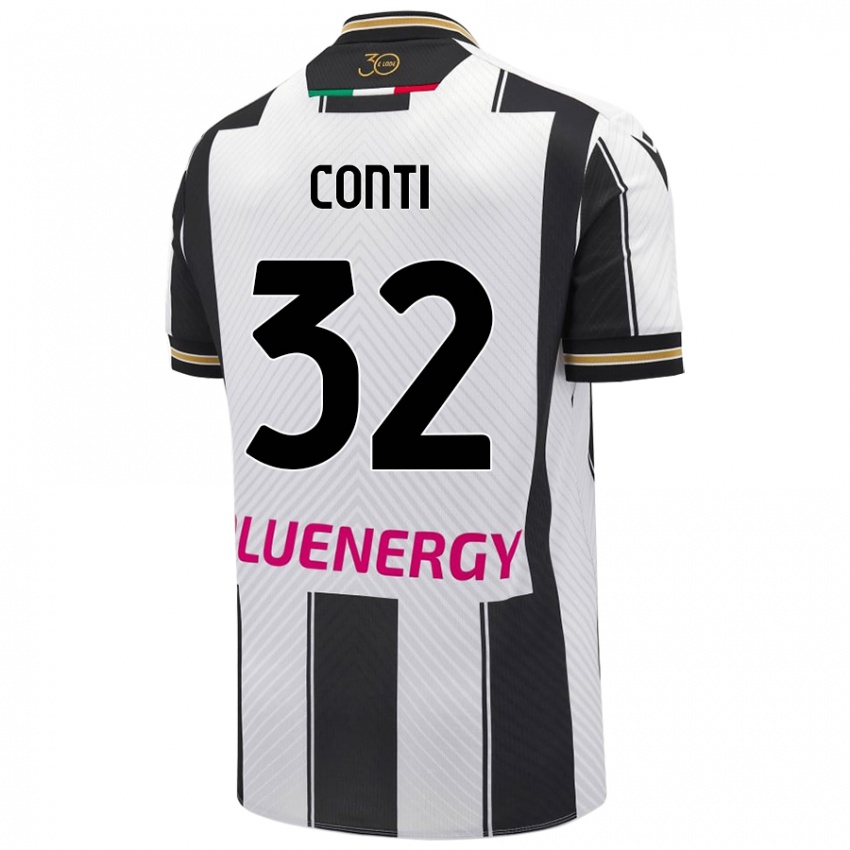 Niño Camiseta Manuel Conti #32 Blanco Negro 1ª Equipación 2024/25 La Camisa