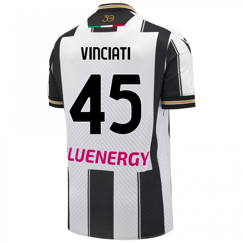 Niño Camiseta Giulio Vinciati #45 Blanco Negro 1ª Equipación 2024/25 La Camisa