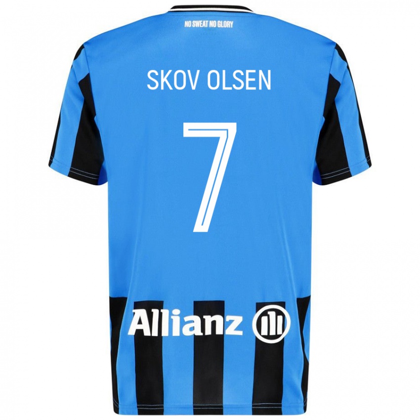 Niño Camiseta Andreas Skov Olsen #7 Azul Cielo Negro 1ª Equipación 2024/25 La Camisa