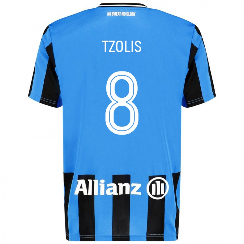 Niño Camiseta Christos Tzolis #8 Azul Cielo Negro 1ª Equipación 2024/25 La Camisa