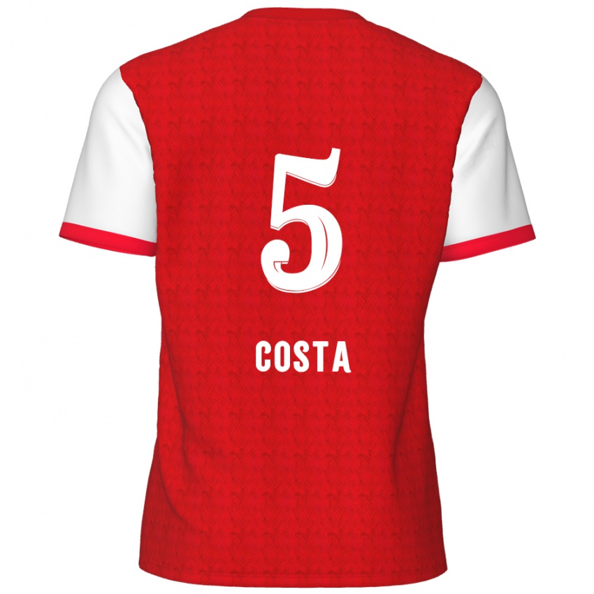 Niño Camiseta Ayrton Costa #5 Rojo Blanco 1ª Equipación 2024/25 La Camisa