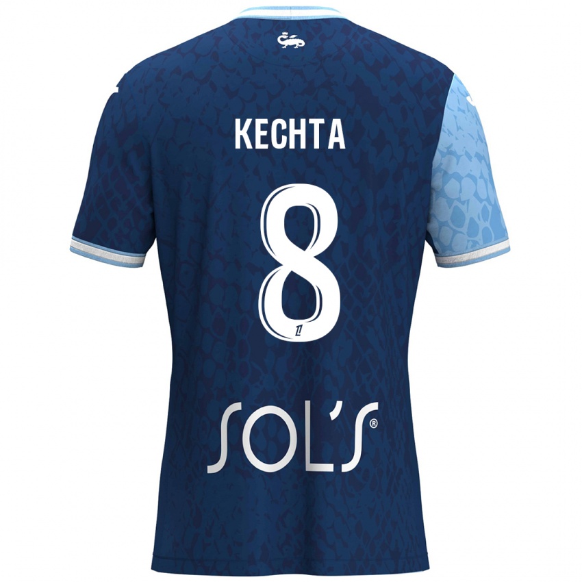 Niño Camiseta Yassine Kechta #8 Azul Cielo Azul Oscuro 1ª Equipación 2024/25 La Camisa