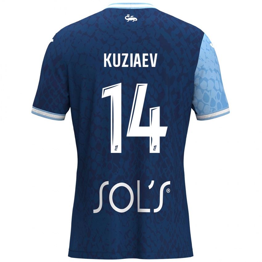 Niño Camiseta Daler Kuzyaev #14 Azul Cielo Azul Oscuro 1ª Equipación 2024/25 La Camisa