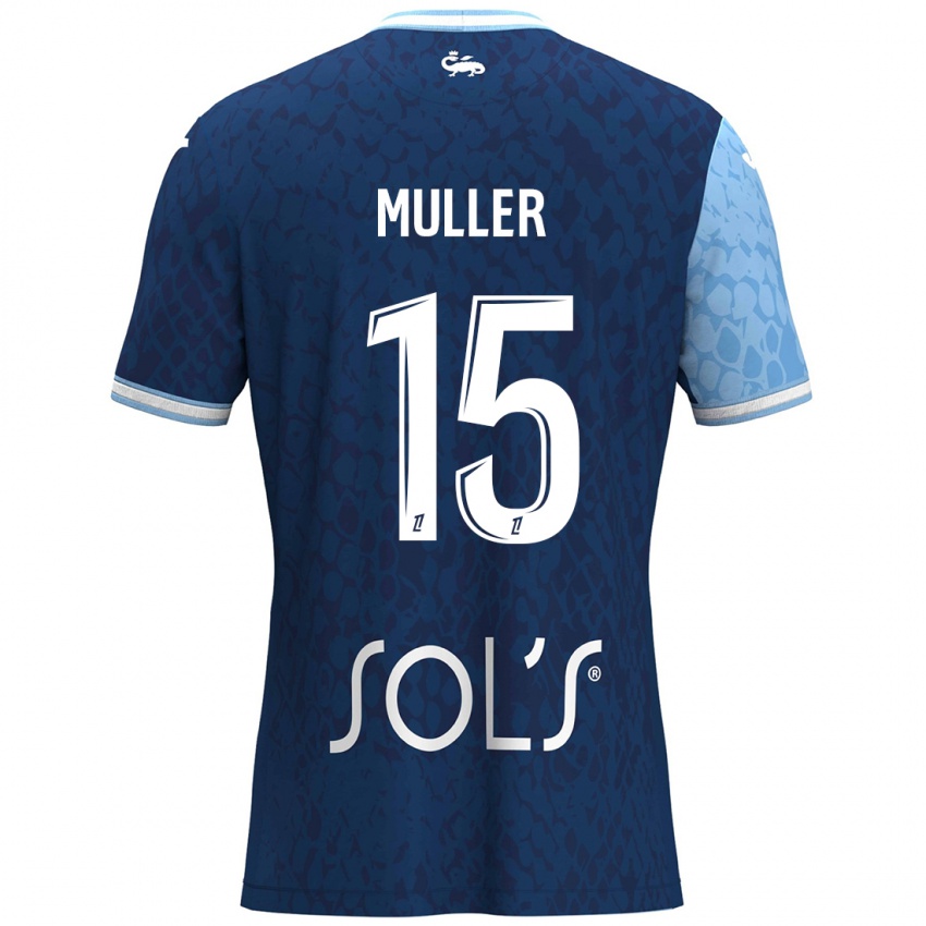 Niño Camiseta Laura Muller #15 Azul Cielo Azul Oscuro 1ª Equipación 2024/25 La Camisa