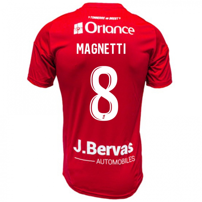 Niño Camiseta Hugo Magnetti #8 Rojo Blanco 1ª Equipación 2024/25 La Camisa