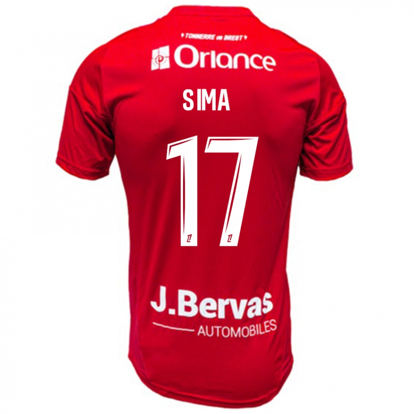 Niño Camiseta Abdallah Sima #17 Rojo Blanco 1ª Equipación 2024/25 La Camisa