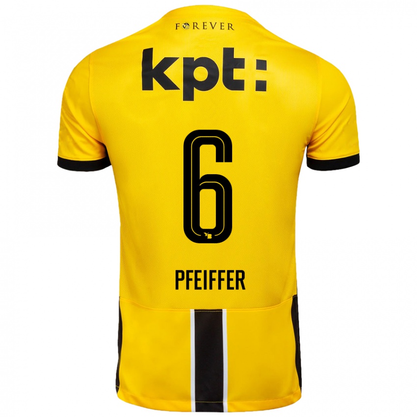 Niño Camiseta Patric Pfeiffer #6 Amarillo Negro 1ª Equipación 2024/25 La Camisa