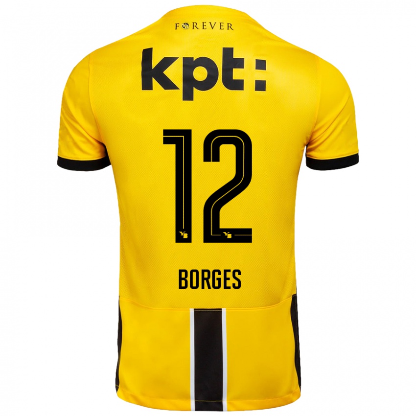 Niño Camiseta David Borges #12 Amarillo Negro 1ª Equipación 2024/25 La Camisa