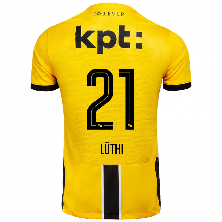 Niño Camiseta Janis Lüthi #21 Amarillo Negro 1ª Equipación 2024/25 La Camisa