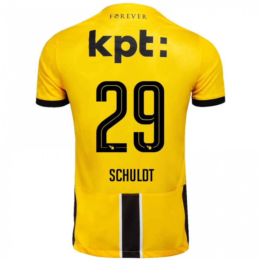 Niño Camiseta Inga Schuldt #29 Amarillo Negro 1ª Equipación 2024/25 La Camisa