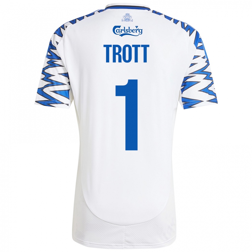 Niño Camiseta Nathan Trott #1 Blanco Azul Cielo 1ª Equipación 2024/25 La Camisa