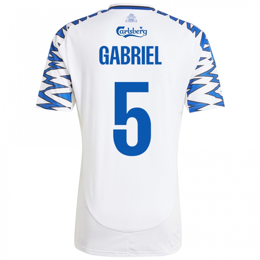 Niño Camiseta Gabriel Pereira #5 Blanco Azul Cielo 1ª Equipación 2024/25 La Camisa