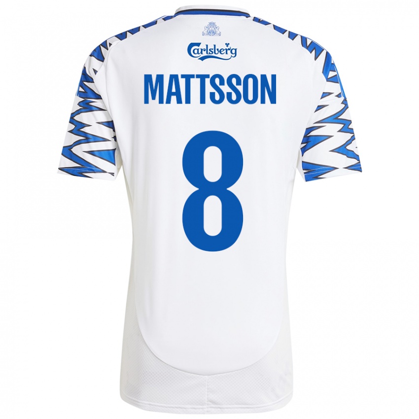 Niño Camiseta Magnus Mattsson #8 Blanco Azul Cielo 1ª Equipación 2024/25 La Camisa