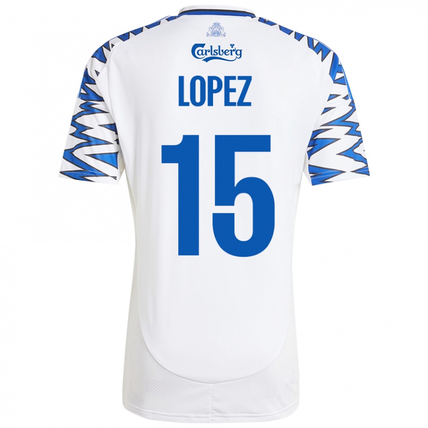 Niño Camiseta Marcos López #15 Blanco Azul Cielo 1ª Equipación 2024/25 La Camisa