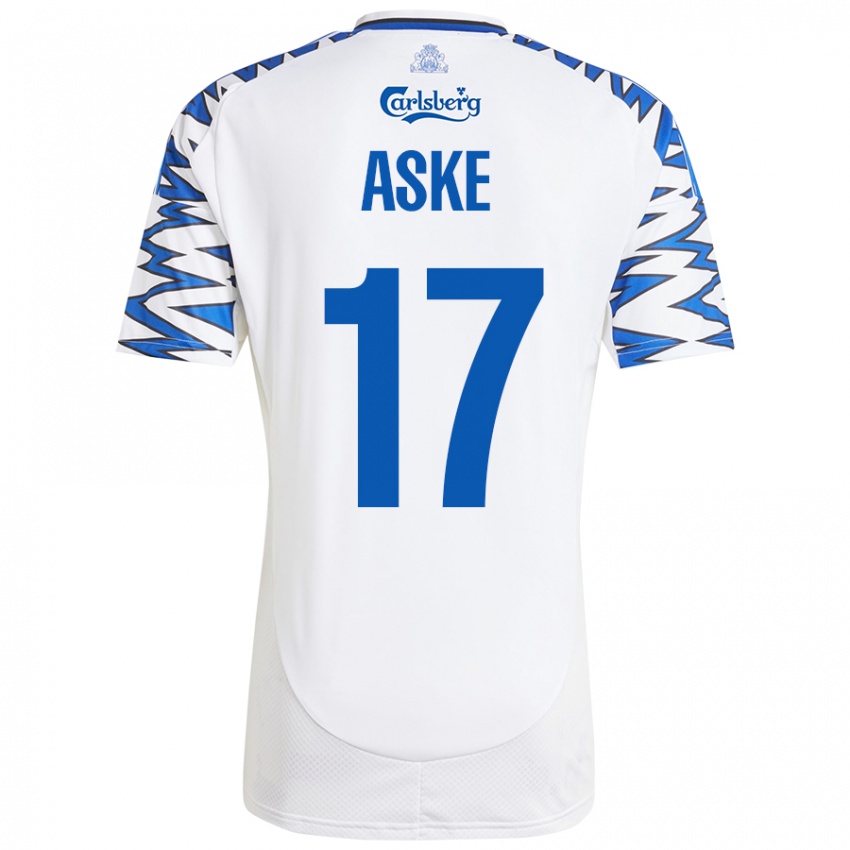 Niño Camiseta Aske Christensen #17 Blanco Azul Cielo 1ª Equipación 2024/25 La Camisa