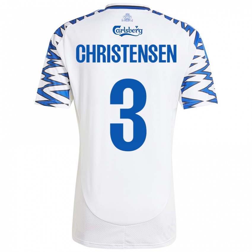 Niño Camiseta Sebastian Christensen #3 Blanco Azul Cielo 1ª Equipación 2024/25 La Camisa