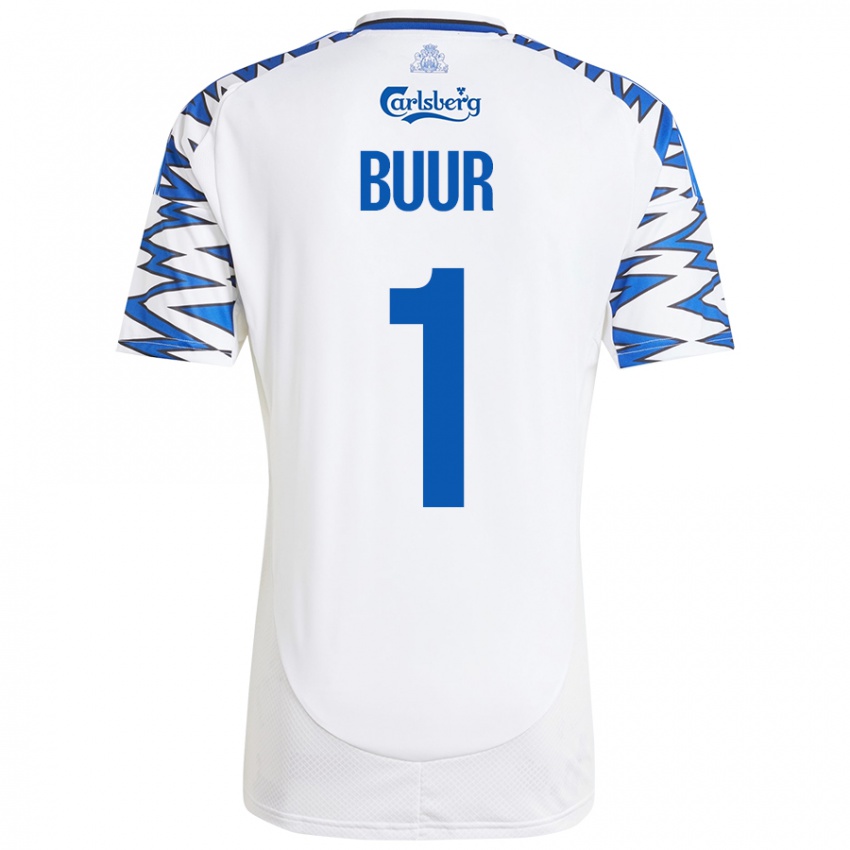 Niño Camiseta Oscar Buur #1 Blanco Azul Cielo 1ª Equipación 2024/25 La Camisa