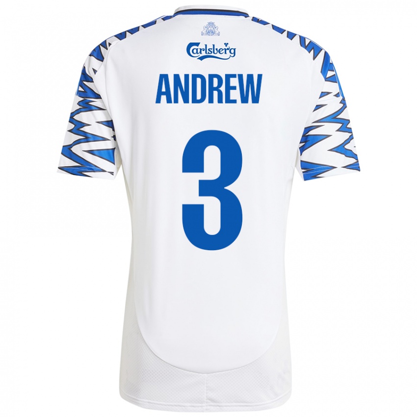 Niño Camiseta Tristan Andrew #3 Blanco Azul Cielo 1ª Equipación 2024/25 La Camisa