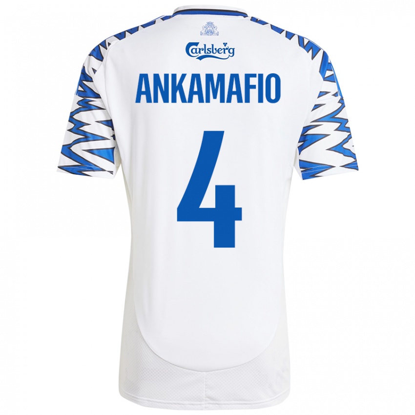 Niño Camiseta Graham Ankamafio #4 Blanco Azul Cielo 1ª Equipación 2024/25 La Camisa