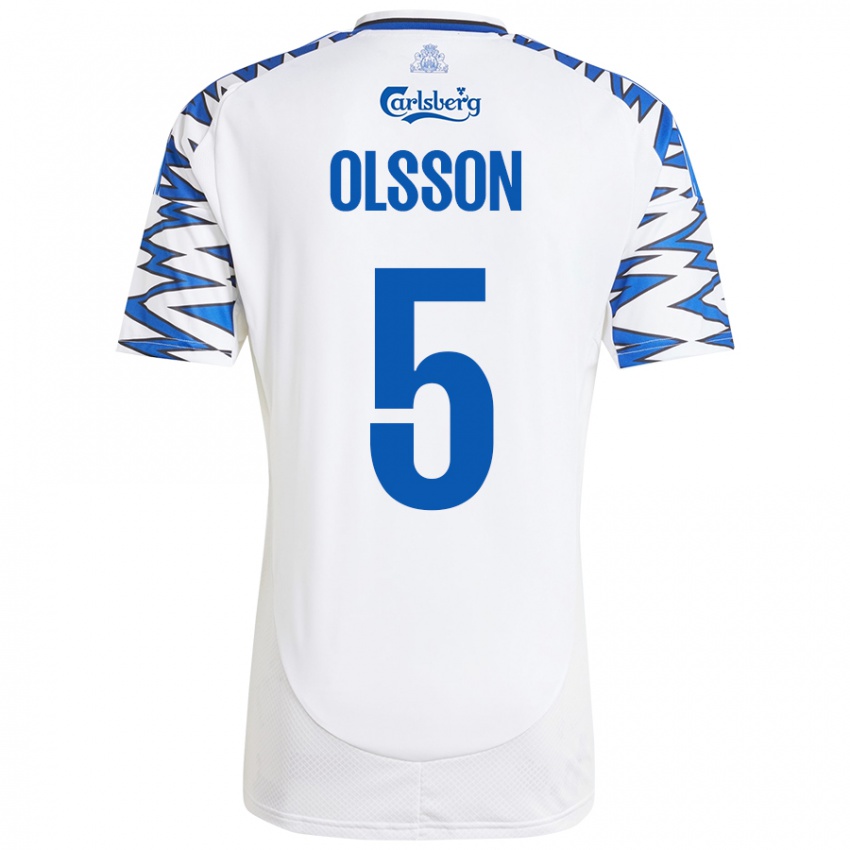 Niño Camiseta Cornelius Olsson #5 Blanco Azul Cielo 1ª Equipación 2024/25 La Camisa