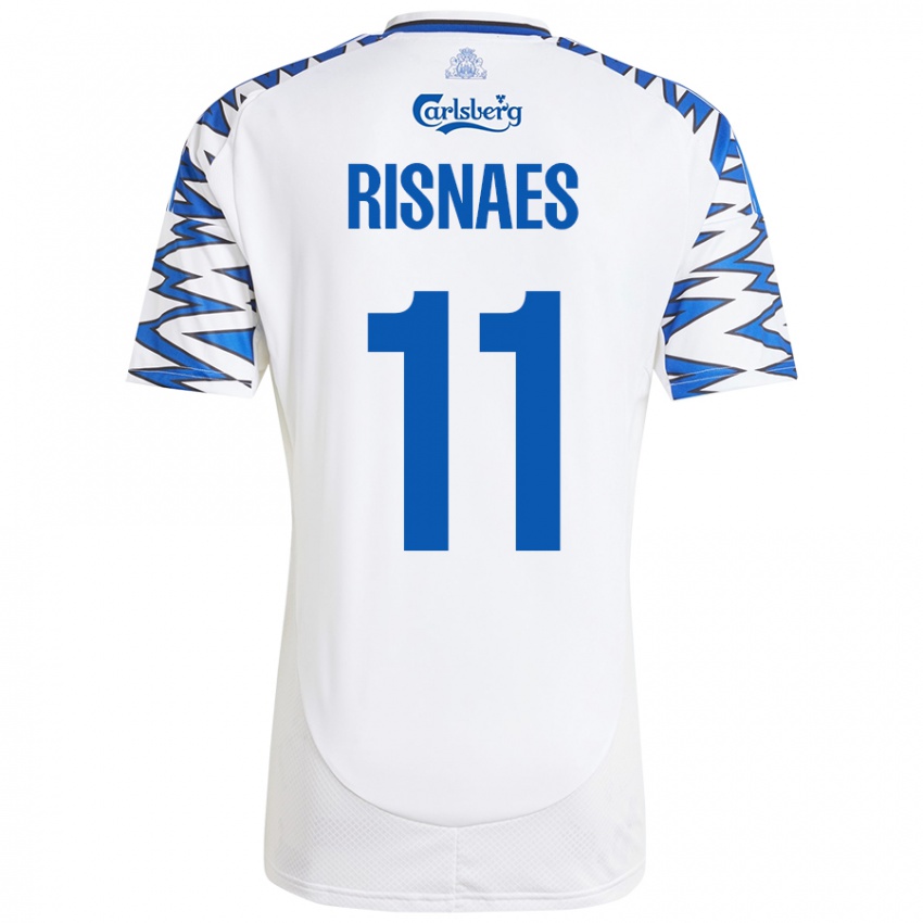 Niño Camiseta Roberto Risnaes #11 Blanco Azul Cielo 1ª Equipación 2024/25 La Camisa