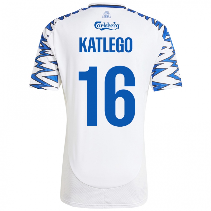 Niño Camiseta David Katlego #16 Blanco Azul Cielo 1ª Equipación 2024/25 La Camisa