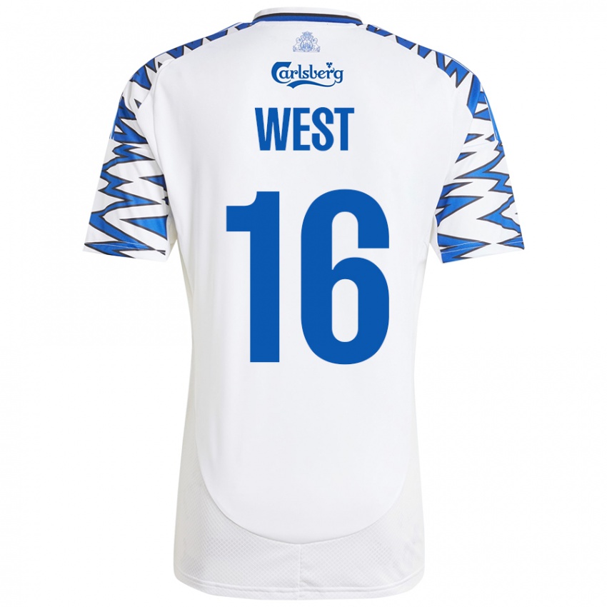 Niño Camiseta Liam West #16 Blanco Azul Cielo 1ª Equipación 2024/25 La Camisa