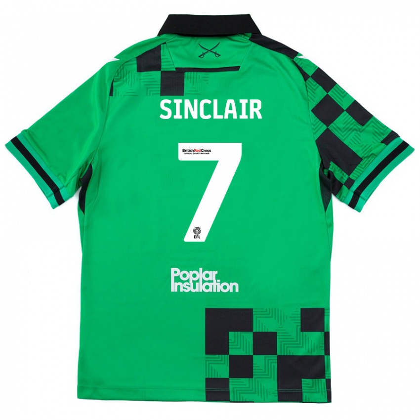 Niño Camiseta Scott Sinclair #7 Verde Negro 2ª Equipación 2024/25 La Camisa