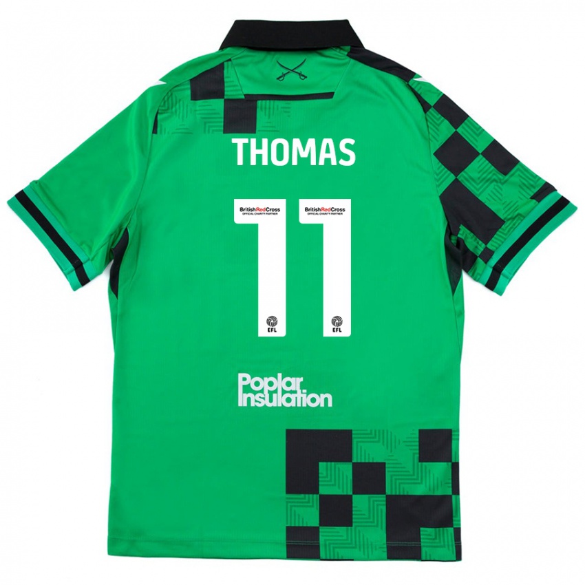 Niño Camiseta Luke Thomas #11 Verde Negro 2ª Equipación 2024/25 La Camisa