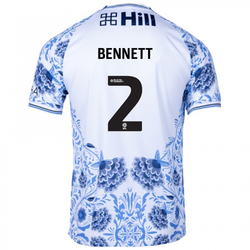 Niño Camiseta Liam Bennett #2 Blanco Azul 2ª Equipación 2024/25 La Camisa