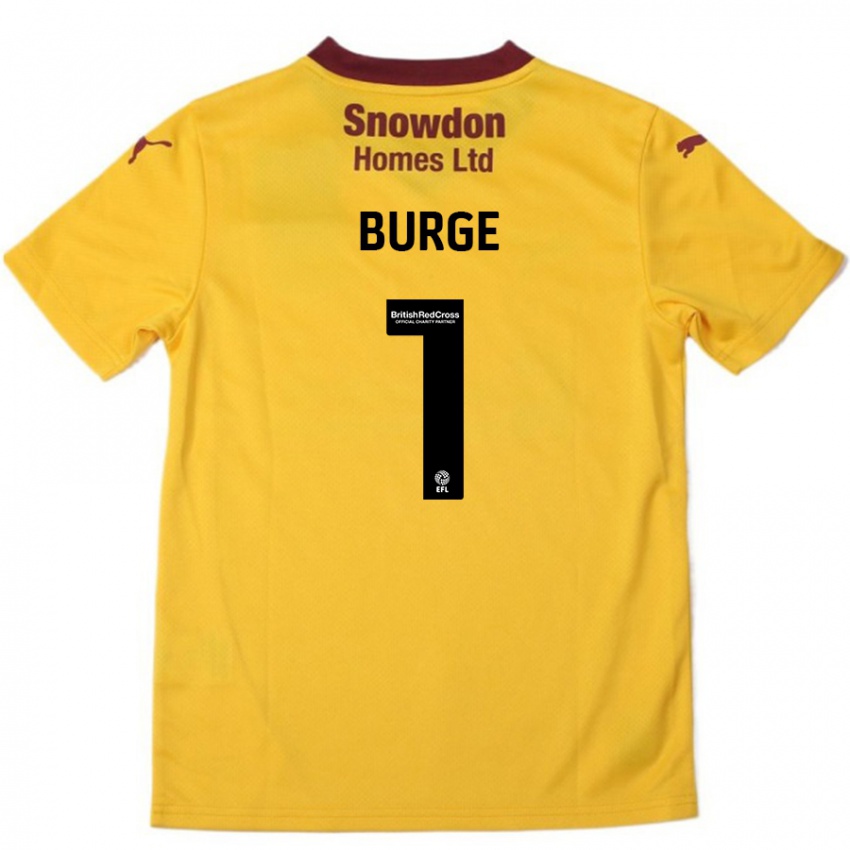 Niño Camiseta Lee Burge #1 Naranja Borgoña 2ª Equipación 2024/25 La Camisa