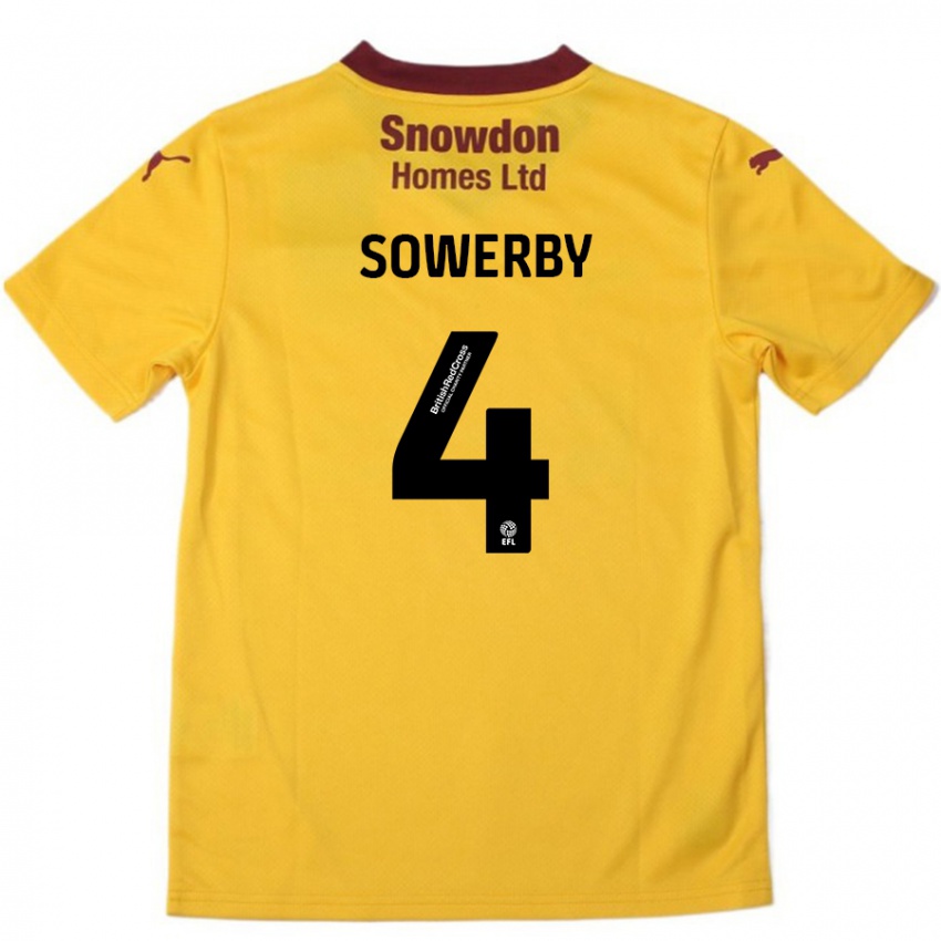 Niño Camiseta Jack Sowerby #4 Naranja Borgoña 2ª Equipación 2024/25 La Camisa