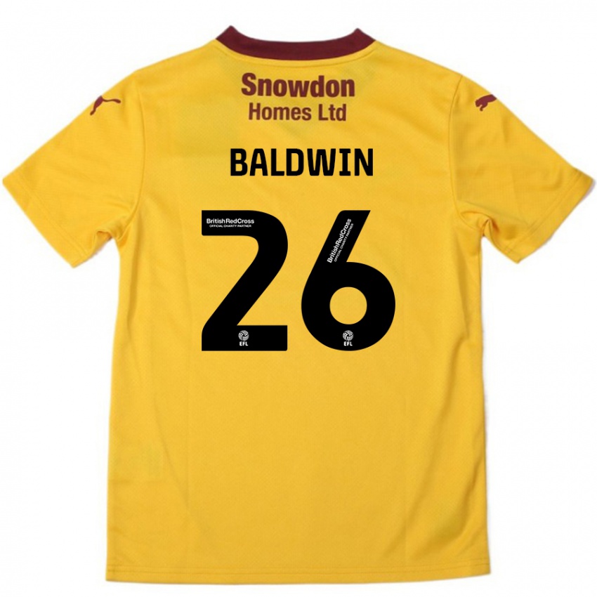 Niño Camiseta Jack Baldwin #26 Naranja Borgoña 2ª Equipación 2024/25 La Camisa