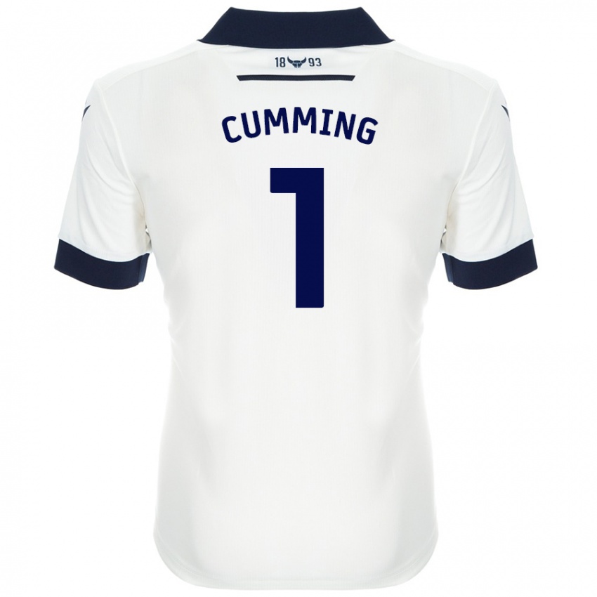 Niño Camiseta Jamie Cumming #1 Blanco Azul Marino 2ª Equipación 2024/25 La Camisa